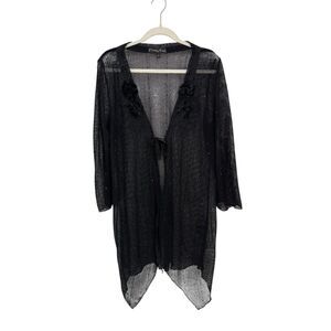 Pretty Angel Linen Blend Romantic Duster Cardigan Size Large Black